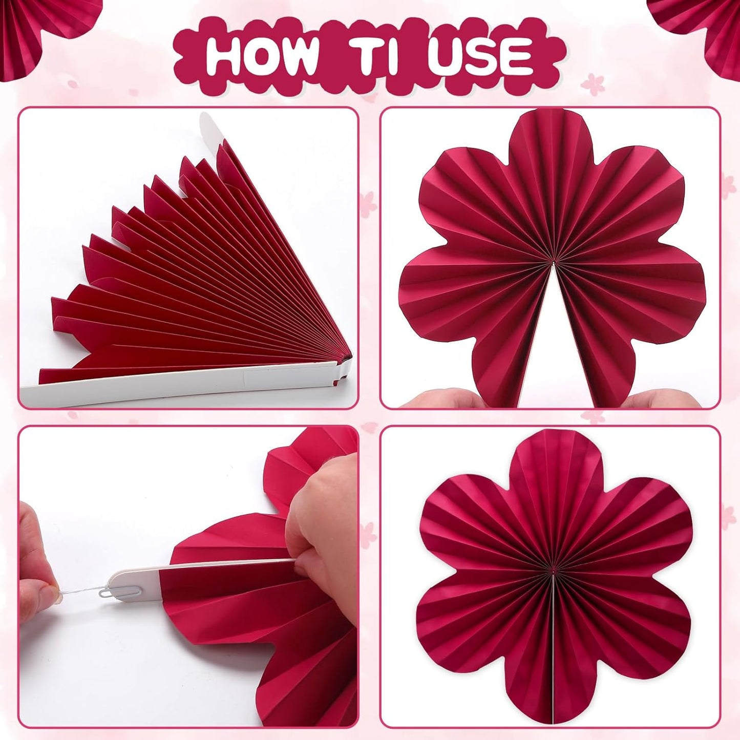 BestoFun 12 PCS Paper Flowers Fans Hot Pink Party Decorations Paper Flowers Decorations for Wall Girl Groovy Birthday Baby Shower Wedding Bachelorette Room Hanging Décor