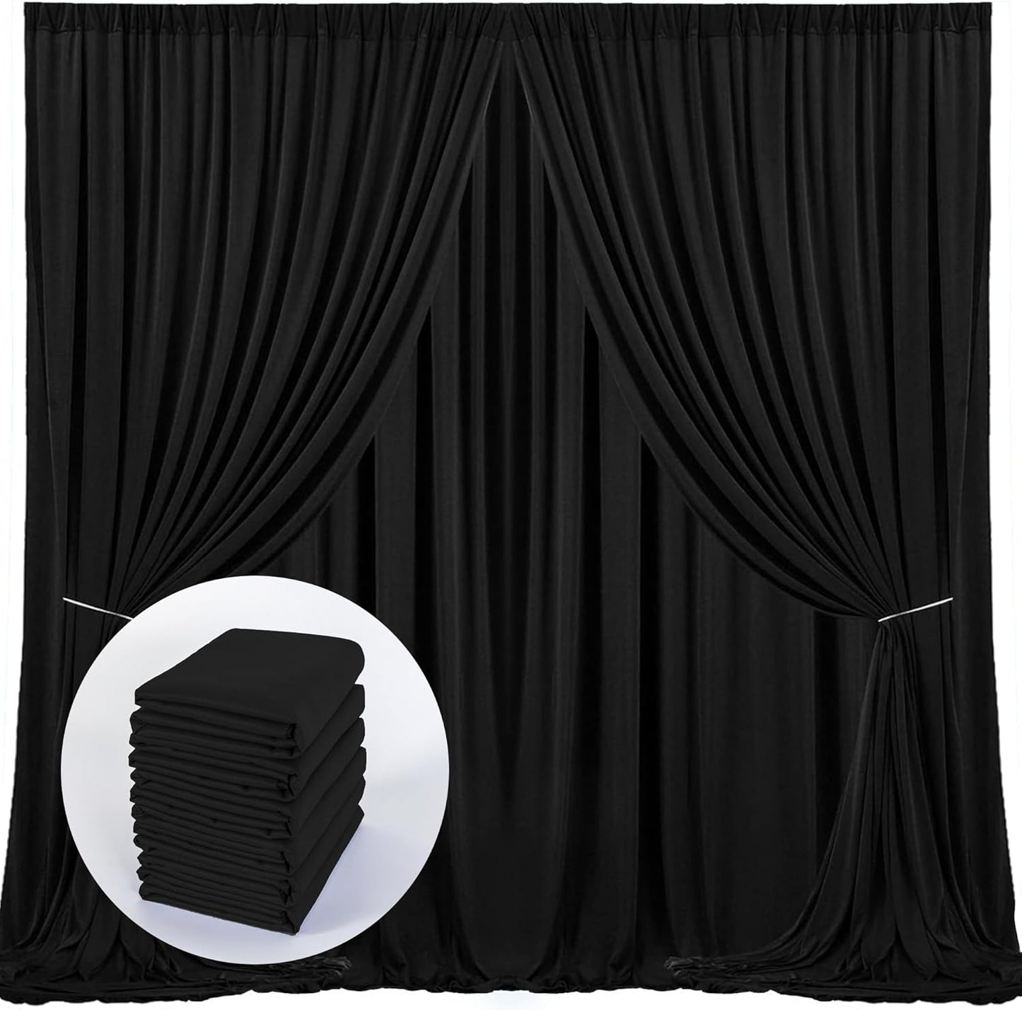 Black Backdrop Curtains - 6 Panel Photo Curtains for Party, Wedding, Ceremony - 5ft x 10ft
