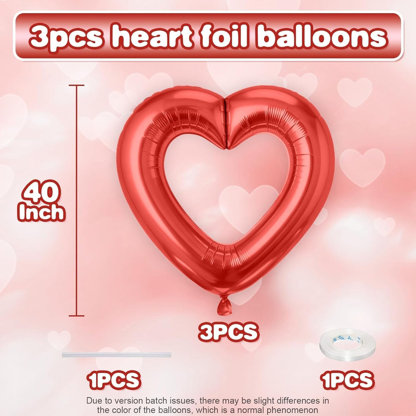 Red Heart Balloons,3Pcs 40Inch Large Hollow Out Heart foil Balloon for Valentine's Day Birthday Wedding Baby Shower Anniversary Party Decorations