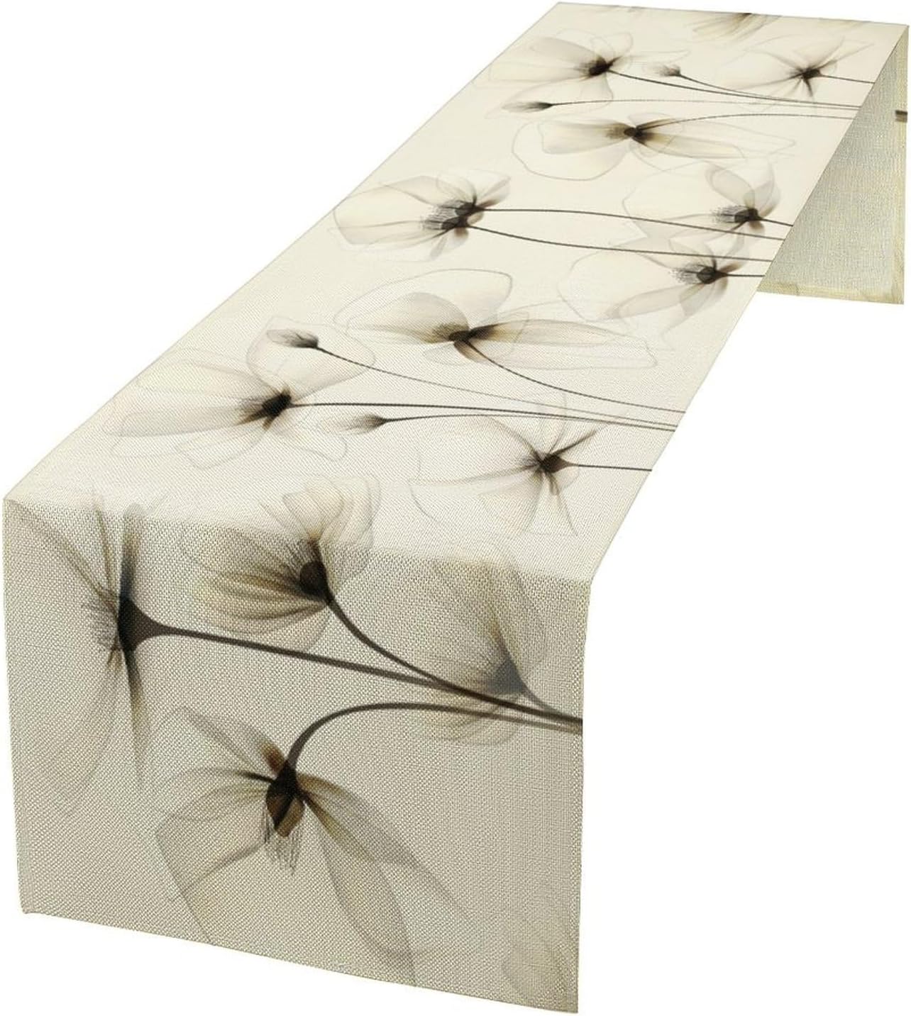 Abstract Floral Table Runner, Watercolor Transparent Beige Poppy Flowers Print Kitchen Dinning Table Runner for Indoor Outdoor Home Wedding Party Holiday, 13x120 Inch