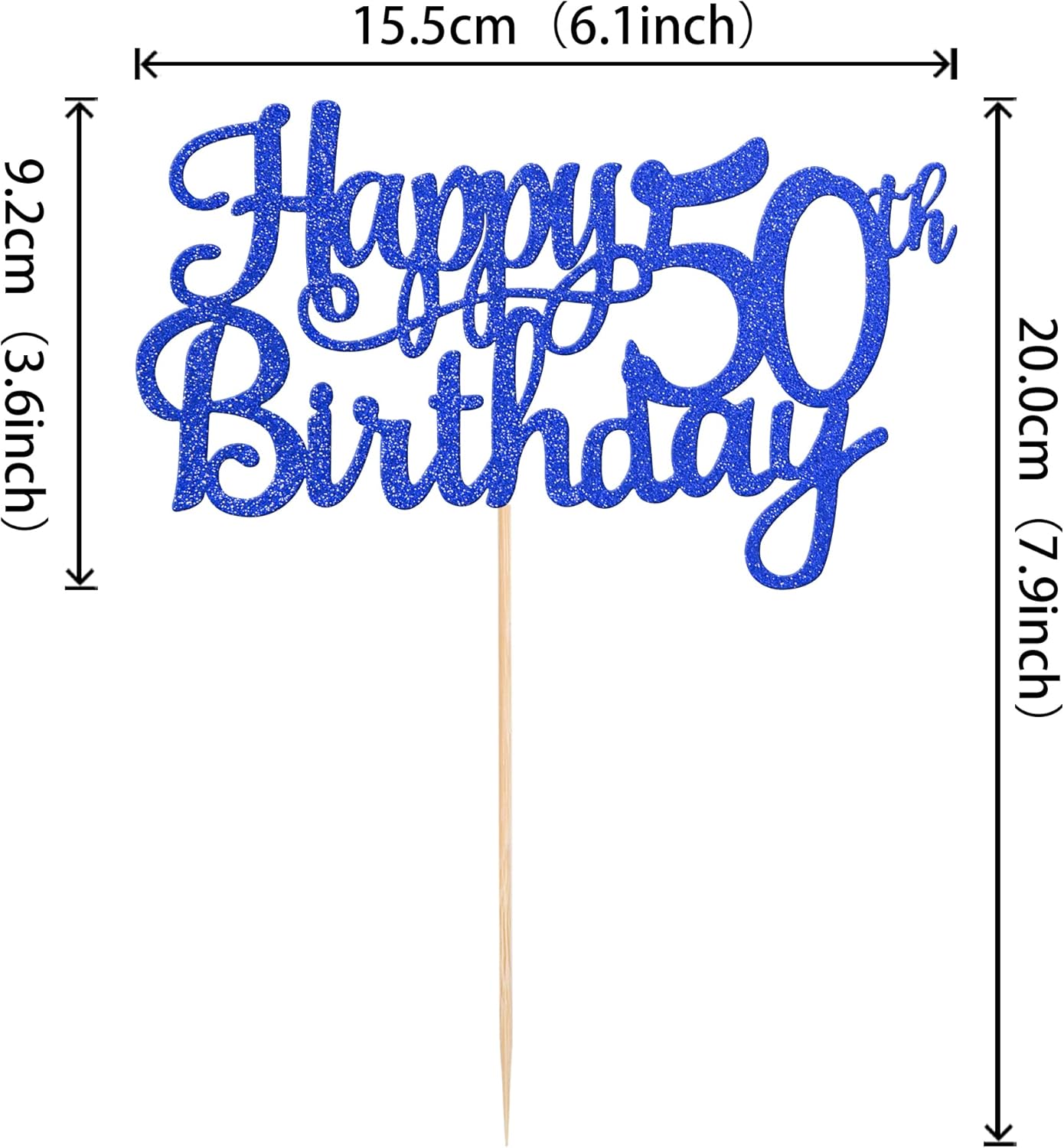 1 PCS Happy 50th Birthday Cake Topper Glitter Cheers to 50 Years Birthday Cake Pick 50 Fabulous Cake Decoration for Happy 50th Birthday Anniversary Party Decorations Supplies Blue