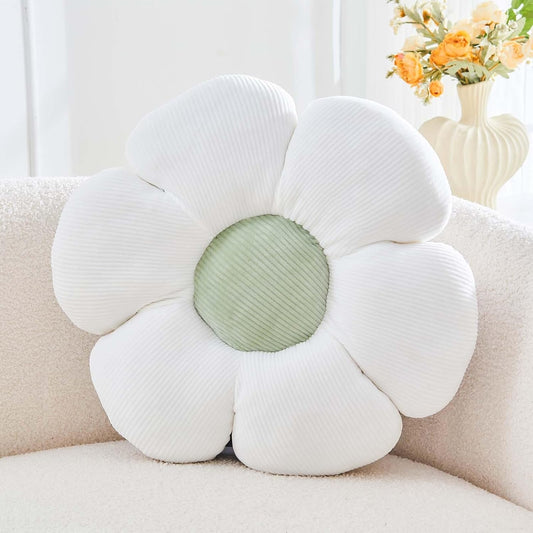 White Flower Pillow, 17.7" Cute Flower Shaped Floor Pillow, Aesthetic Floral Plush Daisy Decorative Throw Pillows for Bed Sofa Couch