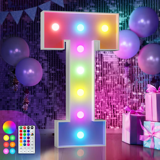 imprsv 3FT Colorful Marquee Light Up Letters T, 18 Colors Large Light up Letters Alphabet Sign with Remote, Big Marry Me Sign, Birthday Party Decorations Baby Shower Anniversary Wedding Decoration