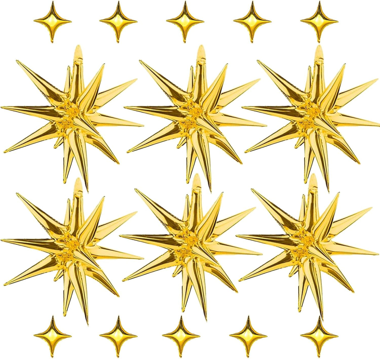 6 Pcs 22" & 10 Pcs 10" Star Foil Balloons - Gold, 12 Point & 4 Point Star Balloons for Party Supplies, Christmas, Birthday, Wedding