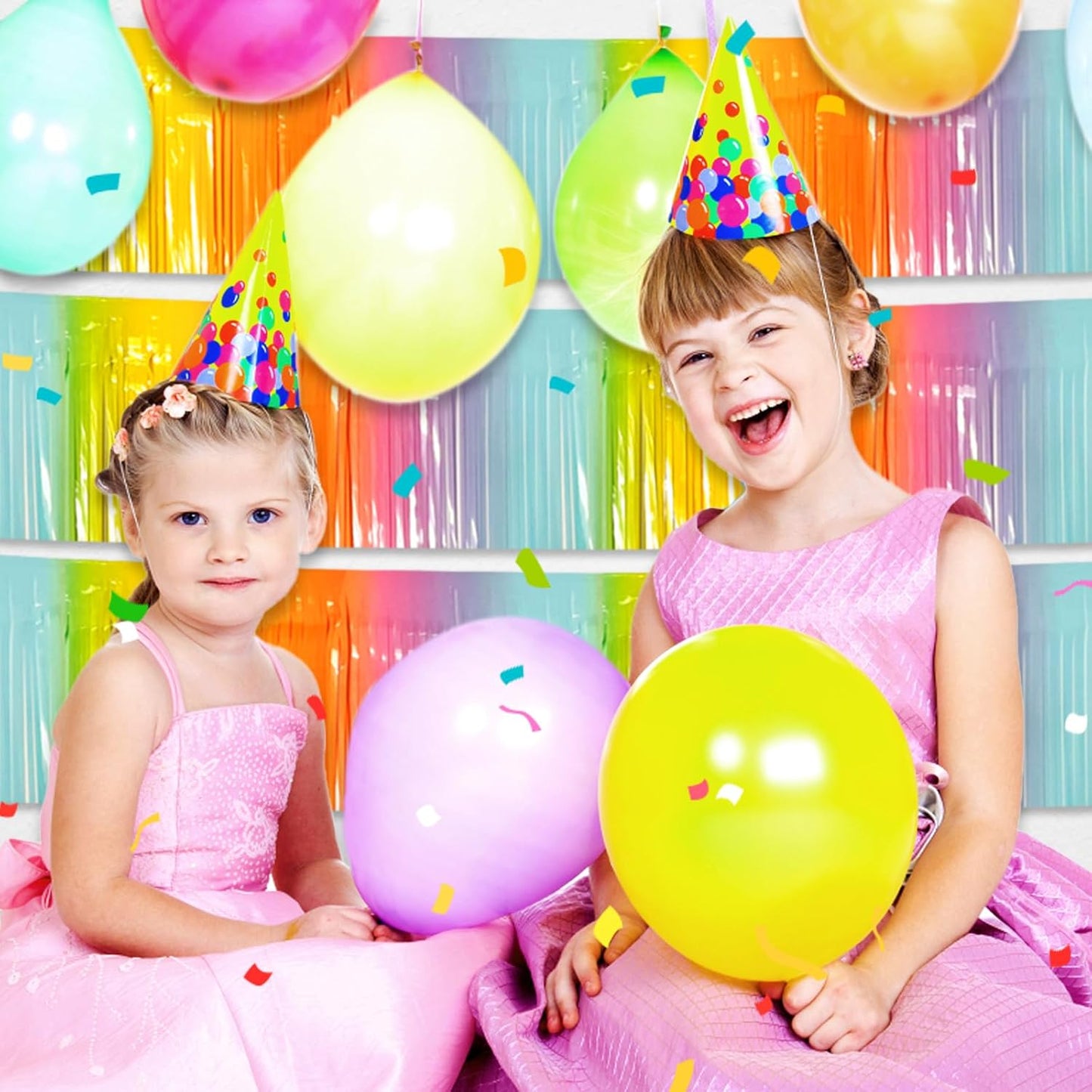 6 Pack 10 Feet Rainbow Foil Fringe Garland Metallic Tinsel Streamers Banner Wall Hanging Curtain Backdrop for Parade Floats, Birthday, Graduate, Mother's Day, Wedding Party Decoration