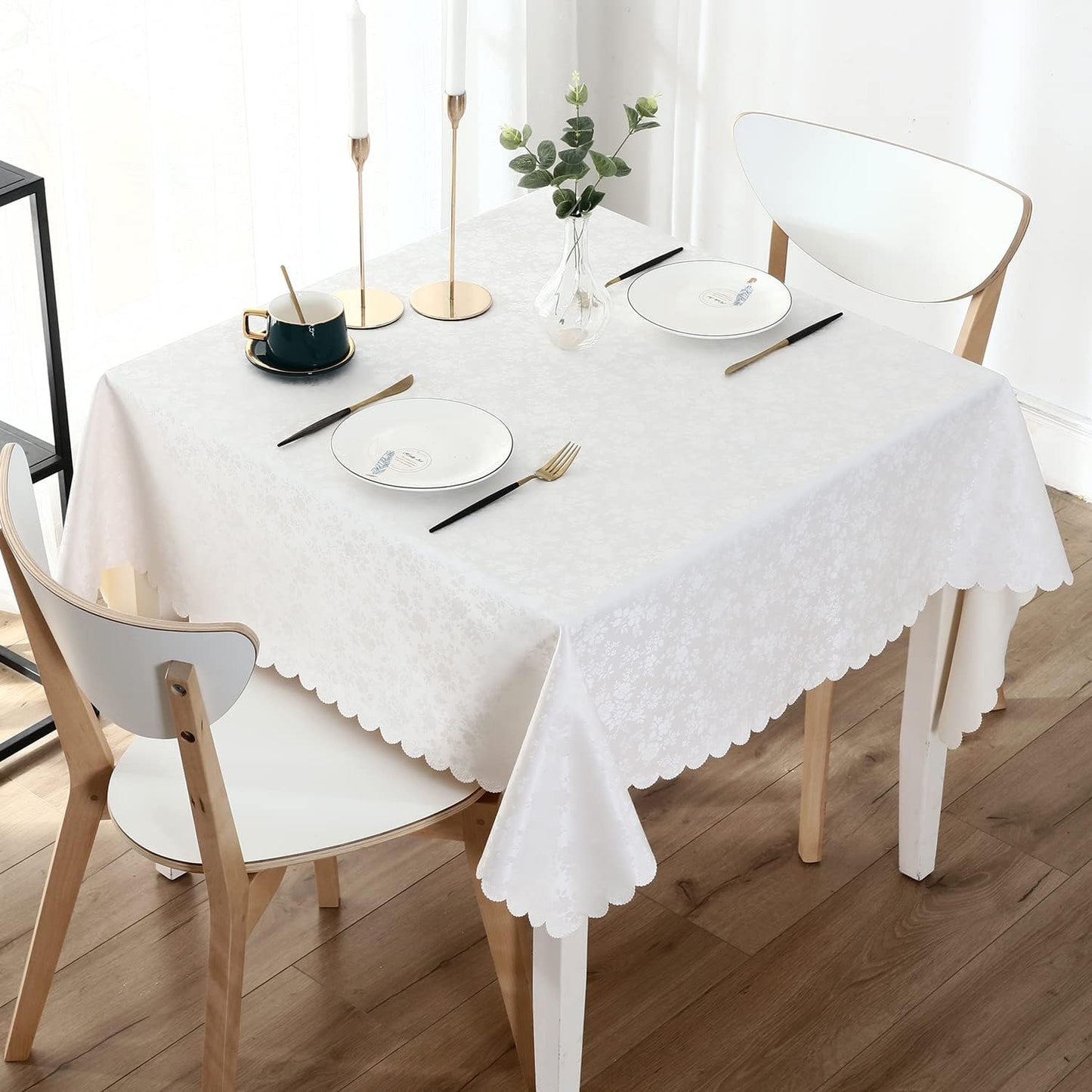 Smiry Square Table Cloth, Waterproof Heavy Duty Vinyl Tablecloths, Wipeable Washable Table Cover for Kitchen and Dining Room (White, 70" x 70")