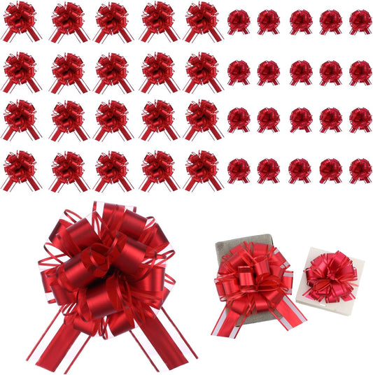 40 Pieces 6 Inches and 3 Inches Pull Bow Wrapping Pull Bow Ribbon Pull Bows for Wedding Baskets,Large Bows for Presents. (Red)