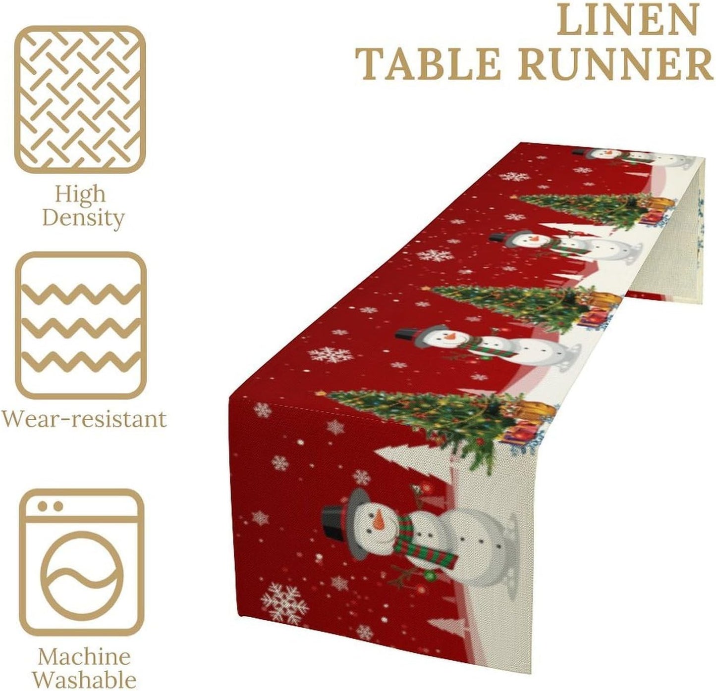 Christmas Table Runner,Snowman Rustic Red Snowflake Winter Table Cloth Kitchen Dining Table Decoration for Home Party Decor 13x108 Inch