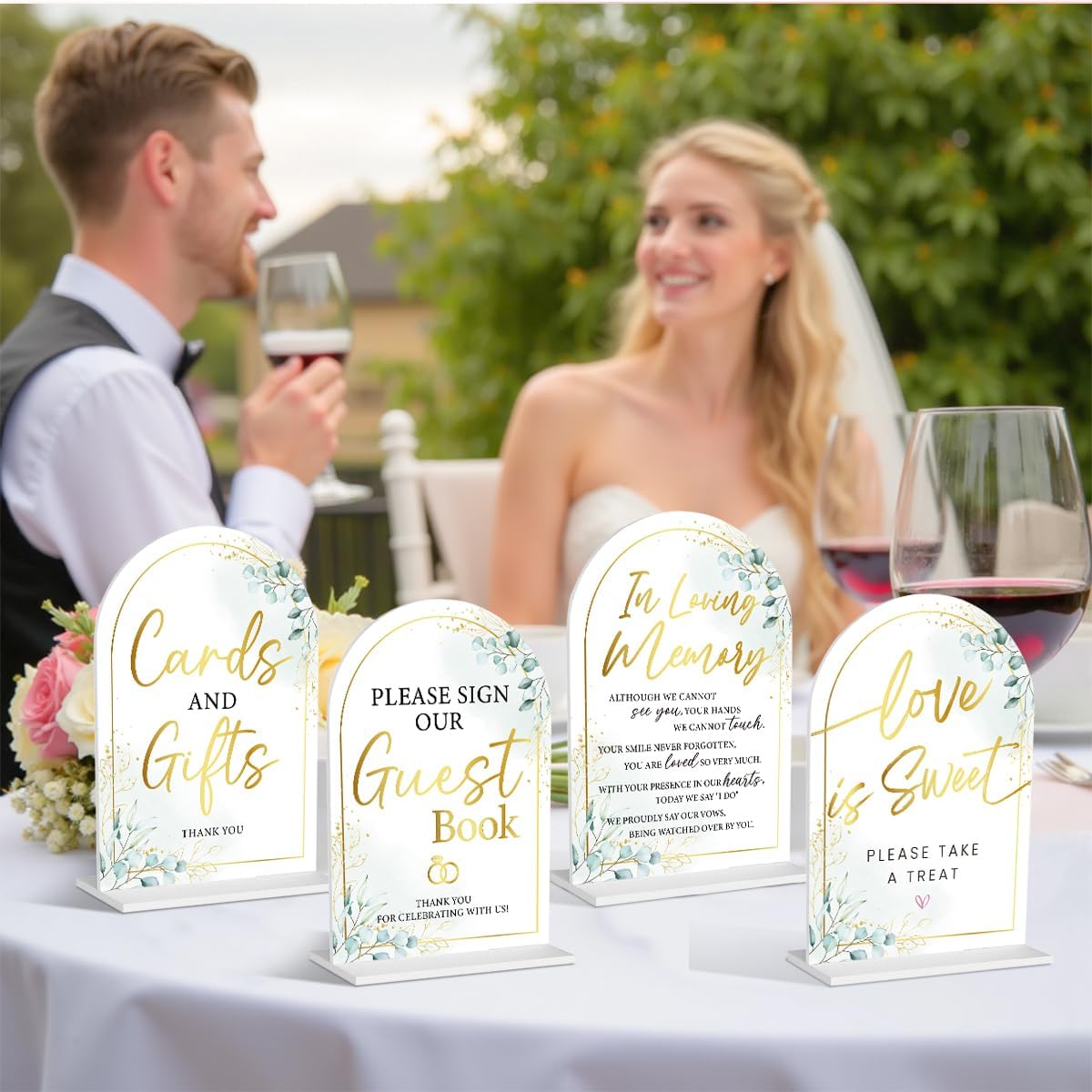 4-Piece Acrylic Wedding Sign Set for Ceremony & Reception - 5x7 Inch White Guest Book, Cards & Gifts, Please Sign Our Guest Book, Please Take One, In Loving Memory - Wedding Decor Bundle