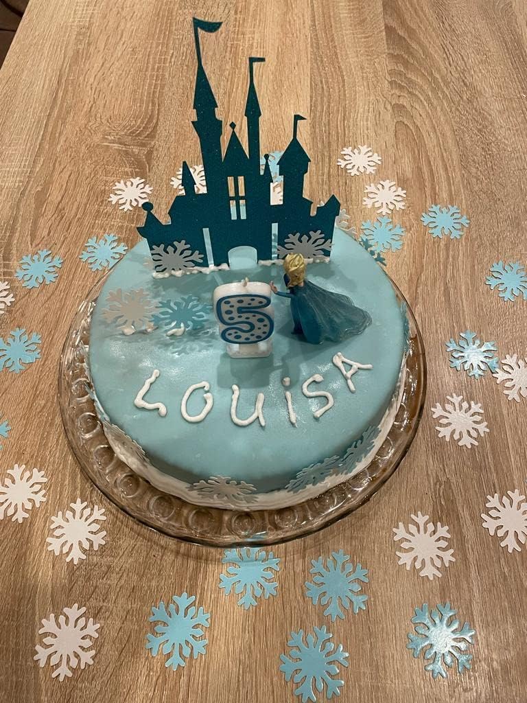 50pcs Edible Blue Snowflakes for Cake Decorating Cupcake Toppers for Christmas Winter frozen Theme Birthday Party Decorations