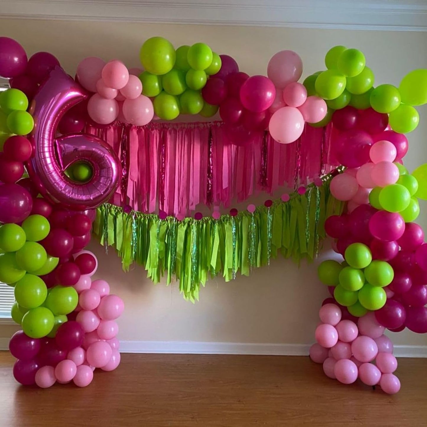 Paready Tropical Party Green Pink Balloons, 60 Pcs 12 Inch Green Hot Pink Rose Gold Confetti Balloons for Hawaiian Luau Theme Party Flamingo Wild Birthday Baby Shower Wedding Decorations