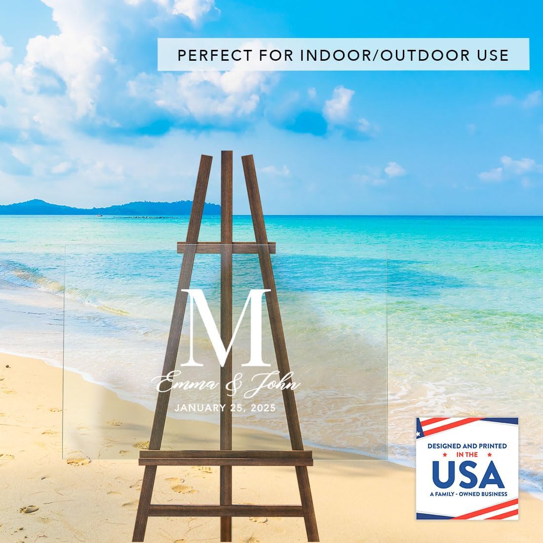 Andaz Press Custom Large Wedding Acrylic Sign, 16 x 24 Inches, Classic Monogram, Personalized Sign, Welcome Sign For Modern Wedding Theme