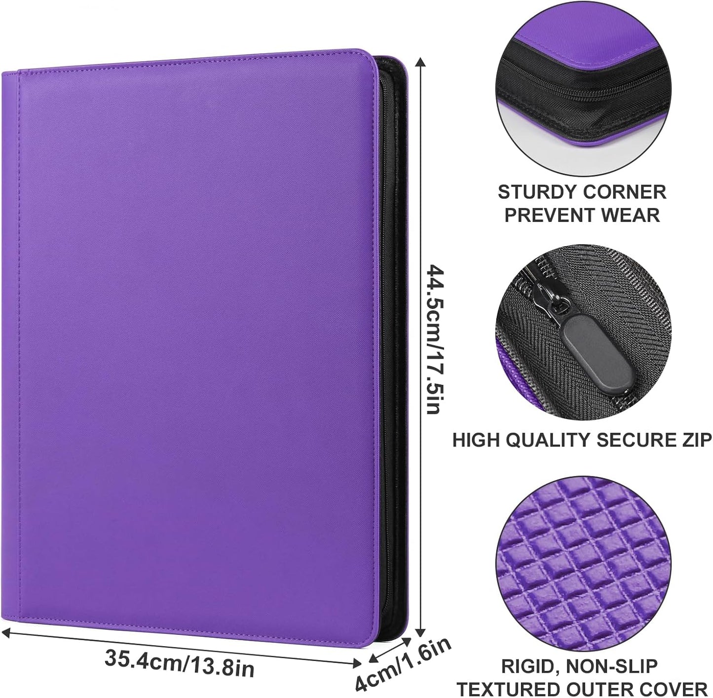 GEAoffice Premium 1000+ Card Binder - Sturdy PU Cover 16 Pocket Trading Card Collection Holder Folders Album for YuGiOh, MTG, TCG, Games&Sports, Purple