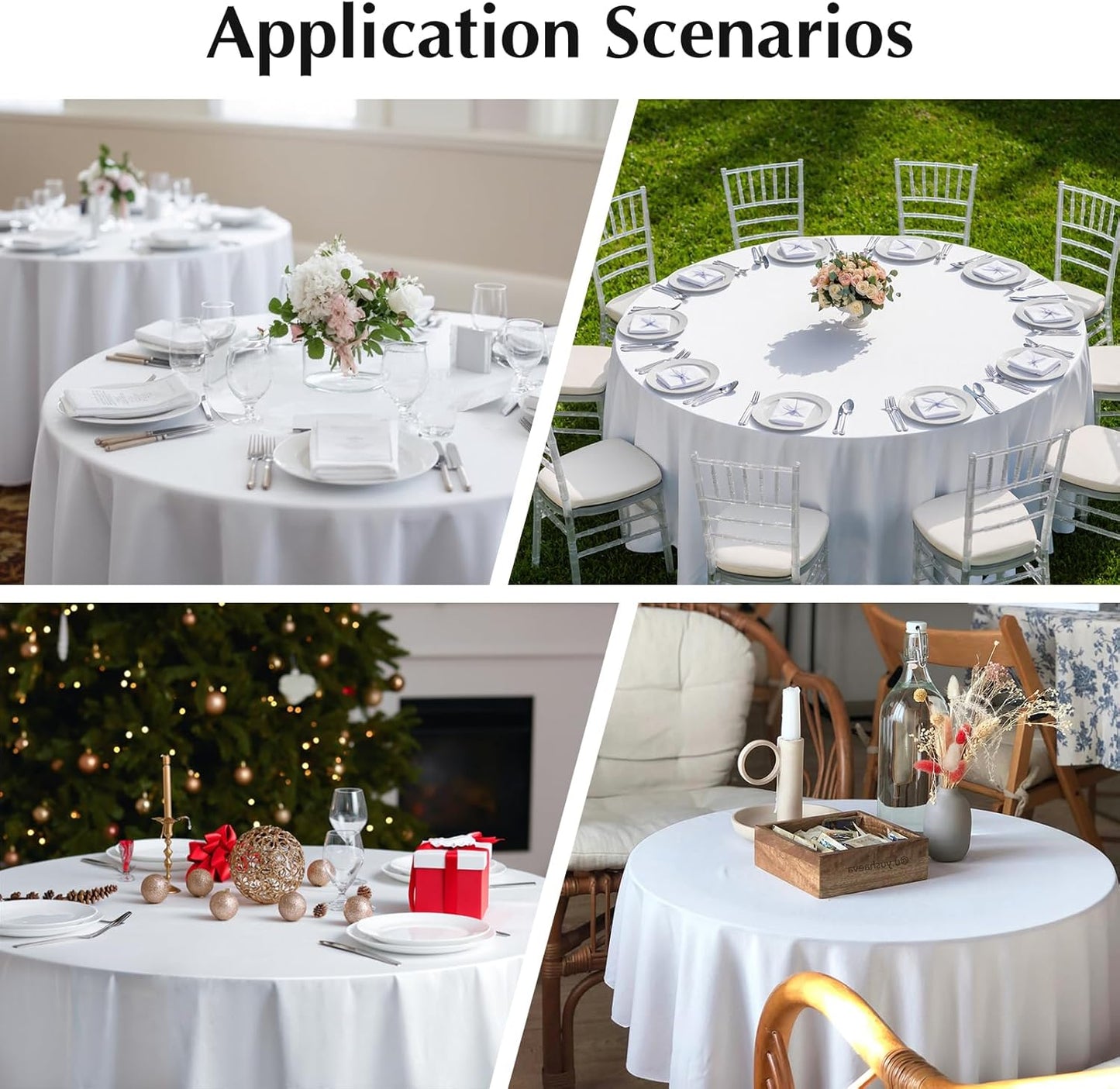 2 Pack Round Table Cloth 60 Inch White Tablecloth Washable Polyester Solid Dining Table Cover for Birthday Party Dinner Holiday Outdoor Indoor