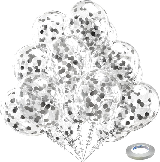 Bezente Silver Confetti Latex Party Balloons - 60 Pack 12 inch Helium Silver Confetti Glitter Balloons for Wedding Graduation Bridal Shower Birthday Engagement Party Decorations