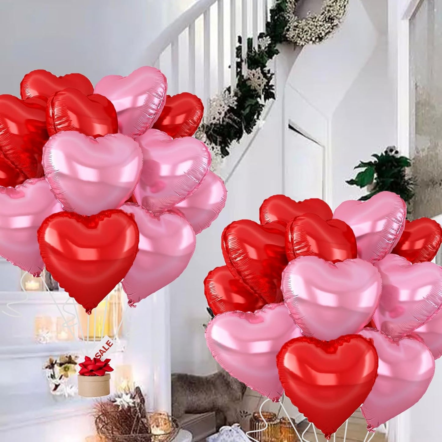 18inch Pink Heart Balloons,6Pcs Bright Pink Heart Shaped Foil Balloons & 6Pcs Red Helium Mylar Balloon for Anniversary Wedding Engagement Birthday Party Baby Shower Decorations(12Pcs)