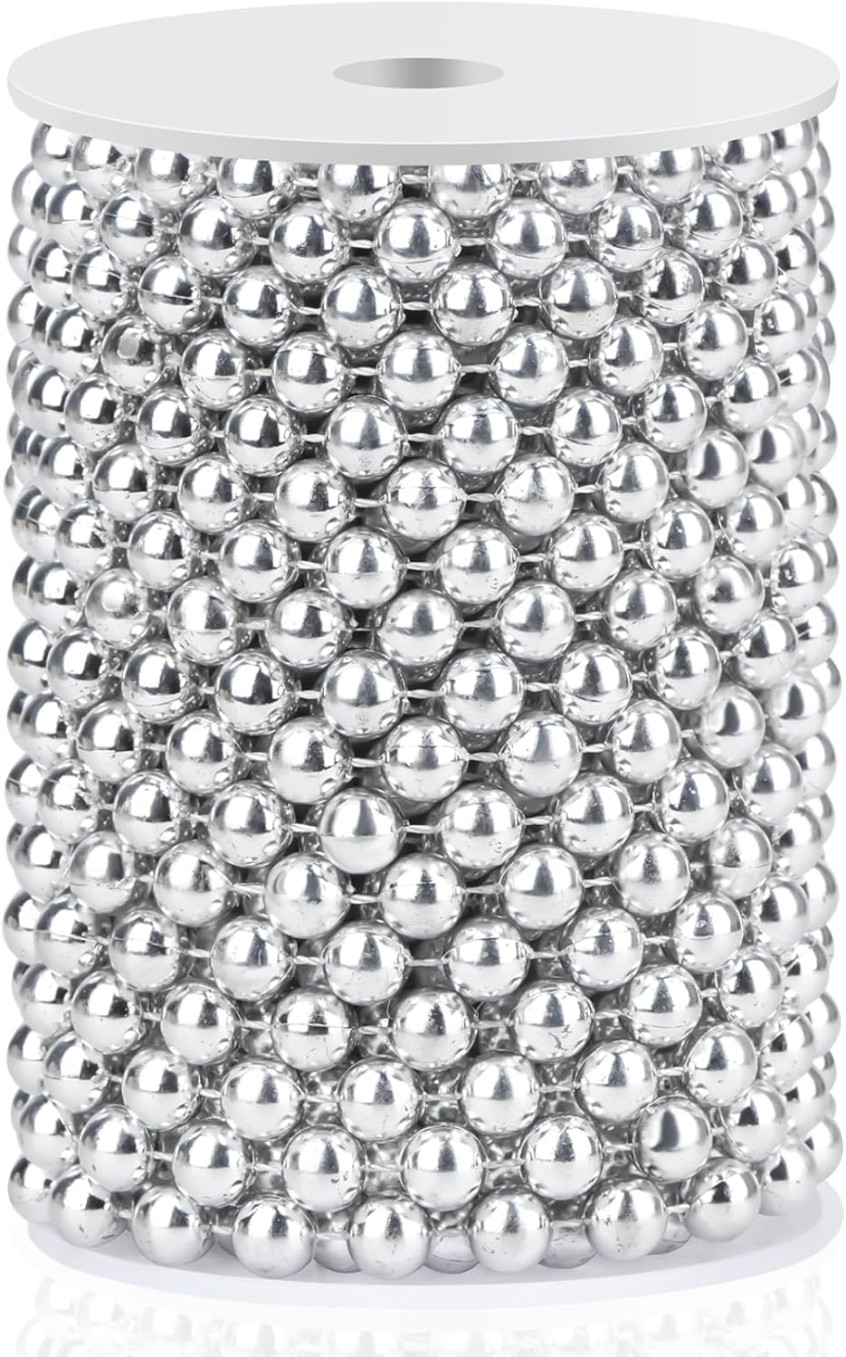 Craft String Pearls 10MM Pearl Bead, 33 Feet Silver Faux Pearl Garland Spool Roll Strand Wedding Party Decoration, Christmas Tree Decorations