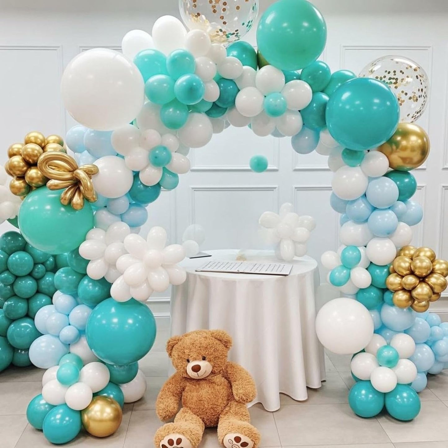 FunHot Teal Balloons, 60 Pcs Gold Turquoise Balloons, 12 Inch Metallic Gold Dark Green Gold Confetti Balloon Teal Blue White Latex Balloon for Wedding Birthday Baby Shower Party Decorations