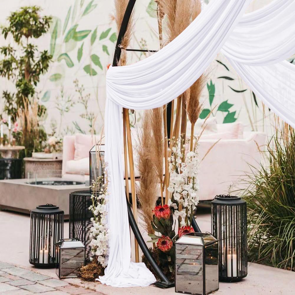 White Wedding Arch Draping Fabric 2 Panels 30'' x 18FT Sheer Chiffon Arch Drapery for Photo Booth Bridal Shower Baby Shower Church Decor Newborn Photography Christening Outdoor Party