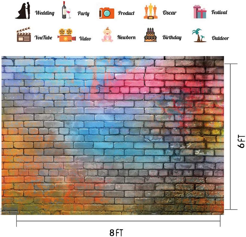 LTLYH 8x6ft Colorful Brick Wall Photo Backdrop Baby Birthday Wedding Party Photography Background Decor Studio Photo Booth A081…