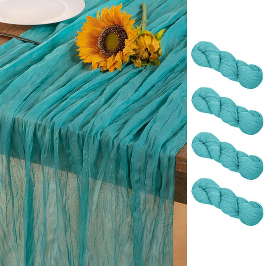 Teal Green Cheesecloth Table Runner 4 Pack Fall Table Runners Boho Gauze 120 Inches Turquoise Cheese Cloth Fall Table Decorations for Thanksgiving Wedding Bridal Baby Shower Tea Party Decor