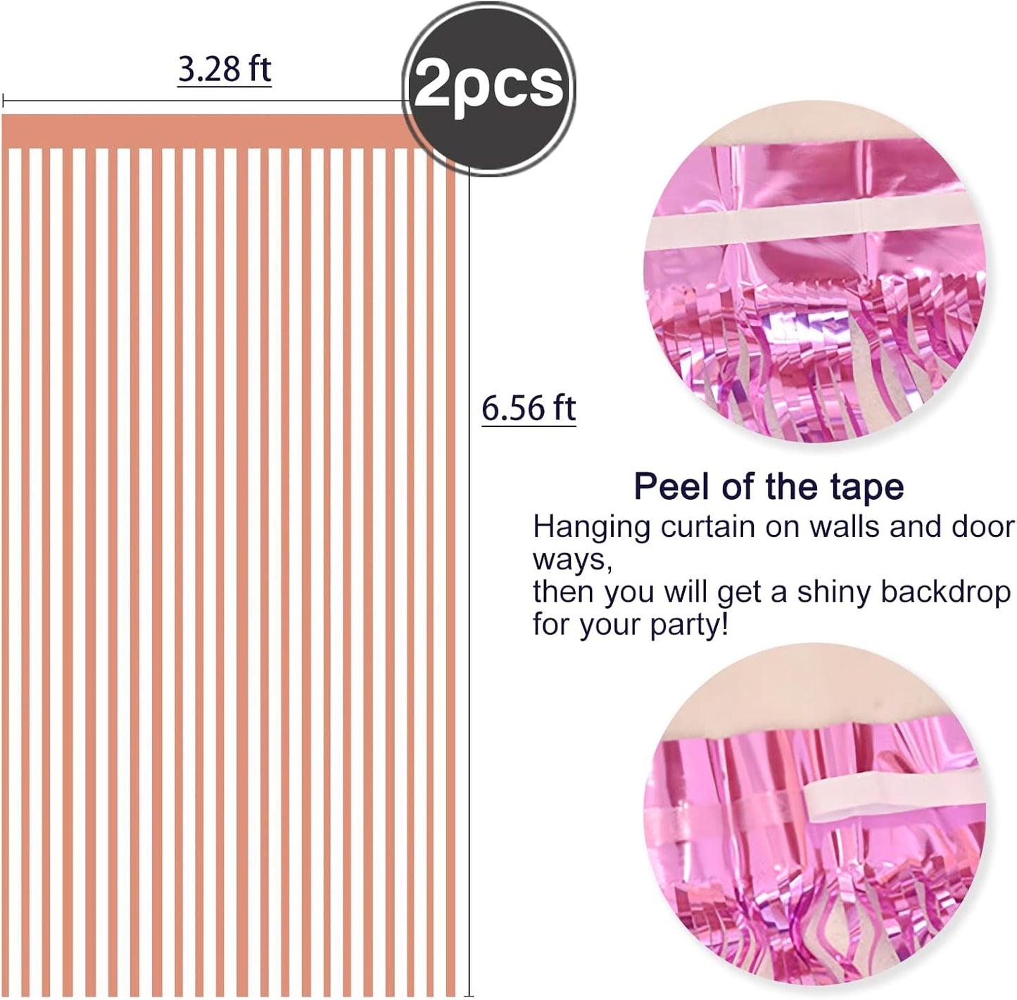2 Pcs Rose Gold Metallic Tinsel Foil Fringe Curtains Backdrop, 3.28 ft x 6.56 ft Streamers for Birthday Wedding Engagement Bachelorette Party Photo Booth Bridal Shower Baby Shower Decorations Supplies