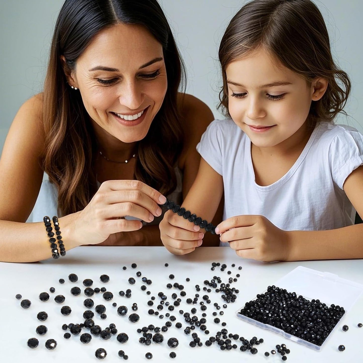 800Pcs 4/6/8/10mm Round Crystal Glass Beads for DIY Jewelry, Ideal for Bracelets, Necklaces, Pendants, and Handmade Craft Projects(Black)