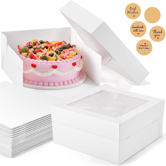 12Pcs Cake Boxes, 12x12x6 Inches White Bakery Boxes with Window, Large Disposable Cake Carrier Container for Pastries, Pie, Cookies, Chocolates, Cupcakes Dessert Boxes
