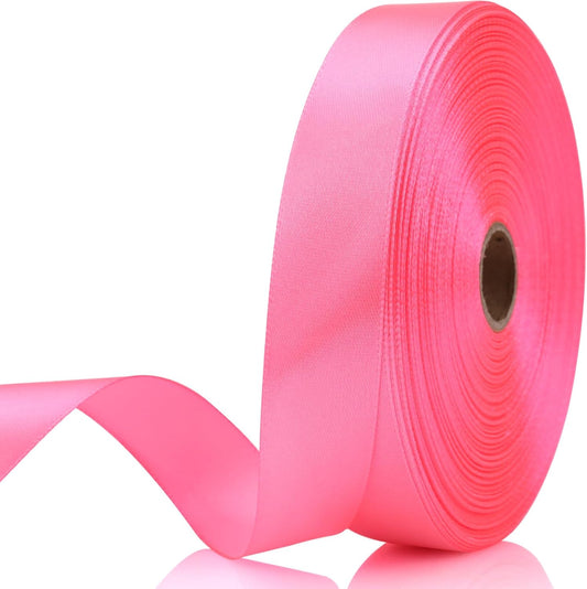 Pink Ribbon 7/8 Inch 60 Yards Satin Craft Ribbon - Polyester, Multiple Occasions, Solid Color, 60 Yards