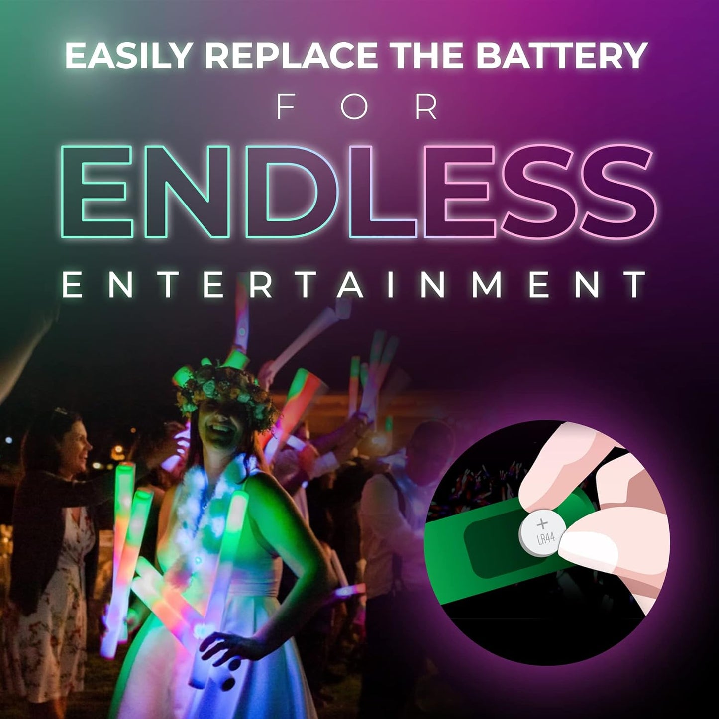 Foam Glow Sticks Bulk - 100 White Foam Light Up Sticks and LED Foam Sticks - 100 Reusable 16" Light Up Foam Sticks White Foam Glow Sticks for Wedding, Parties, and Dancing