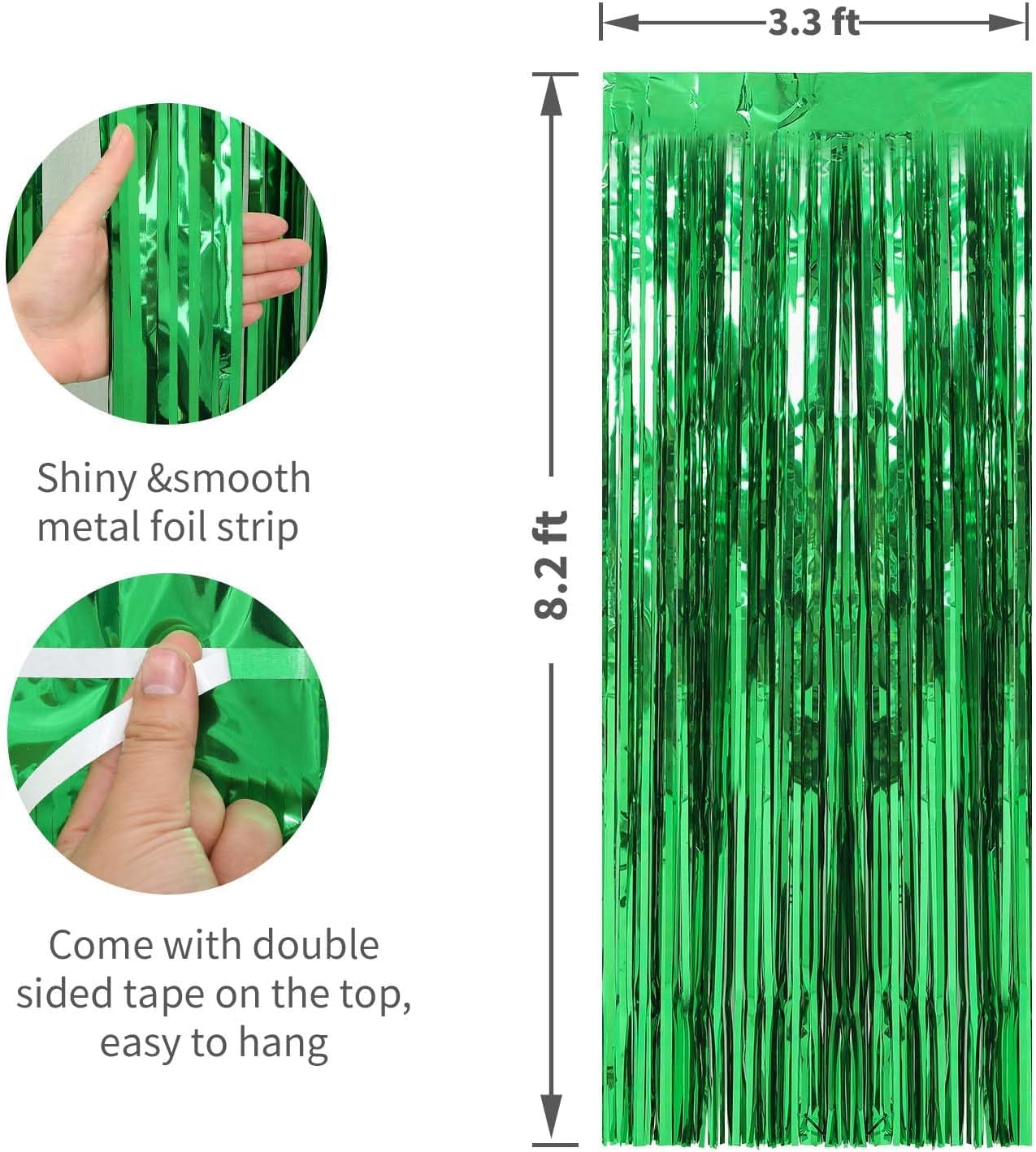 6 Pack Green Foil Fringe Curtains Streamers Party Decorations 3.3 x 8.2 ft, Tinsel Curtain Fringe Backdrop for Parties, Door Fringe Birthday Streamers, Photo Booth Backdrops, Party Decor