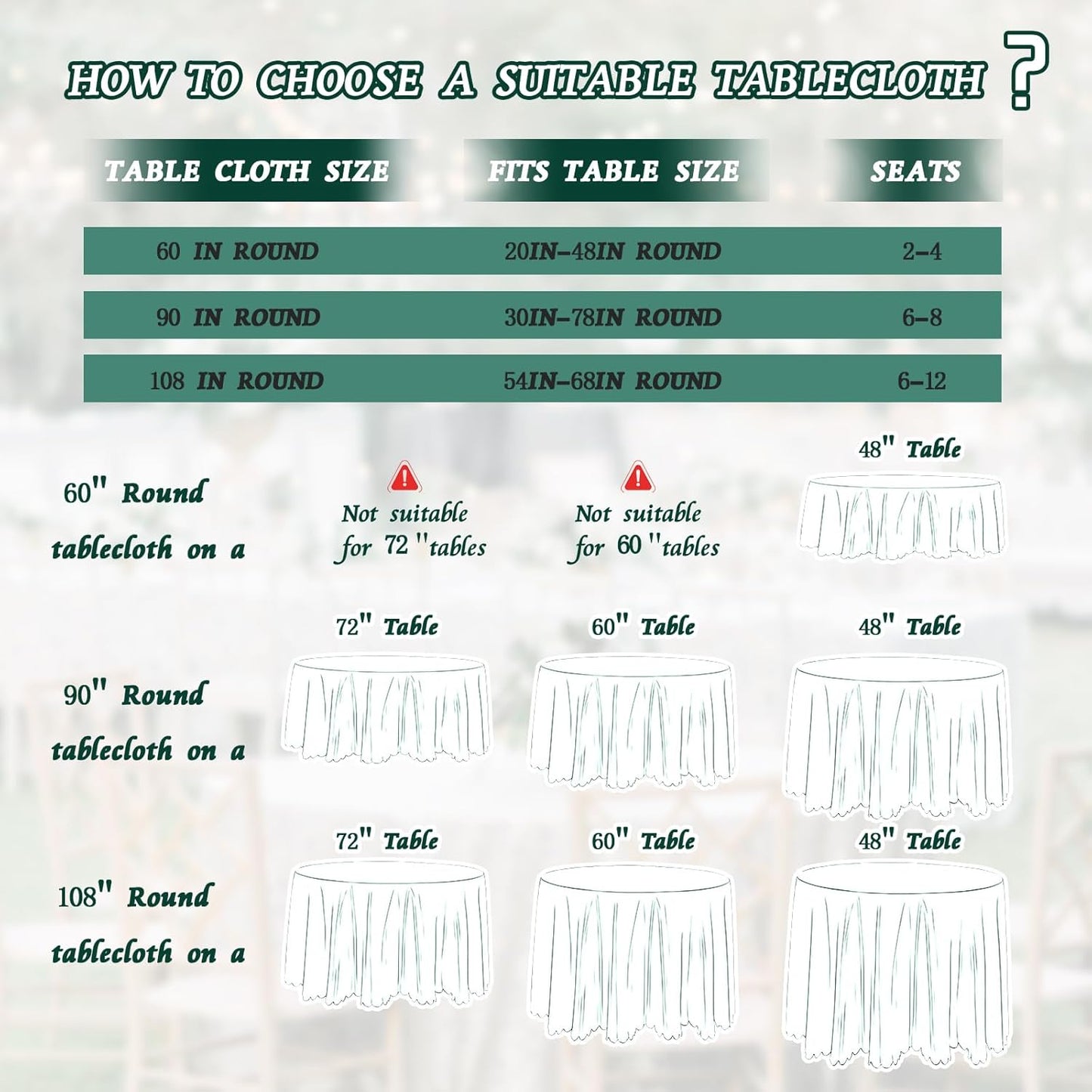 KKJIAF 1 Pack 60 Inch / 5ft Round Table Cloth, Hunter Green Overlay Round Satin Table Cover, Silky Satin Dining Tablecloths for Wedding Buffet Parties Banquet Decoration