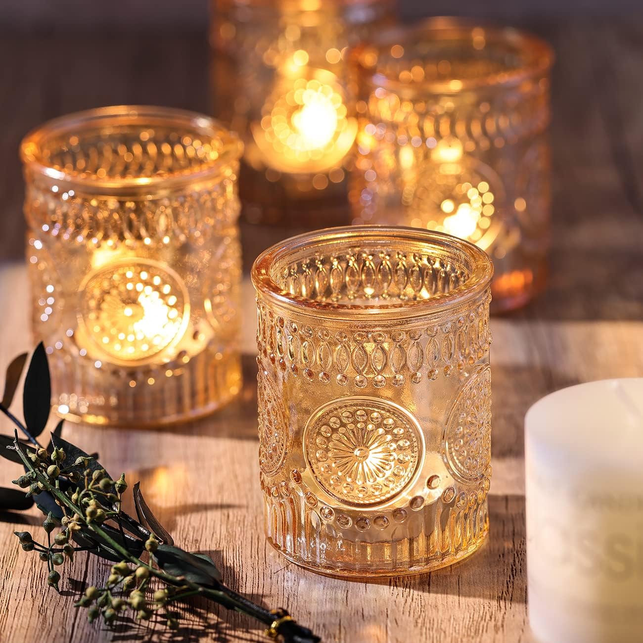 DARJEN Gold Votive Candle Holders Set of 36- Glass Candle Holders Bulk for Table Centerpiece, Tea Lights Candle Holders for Wedding Shower, Party, Home Decor