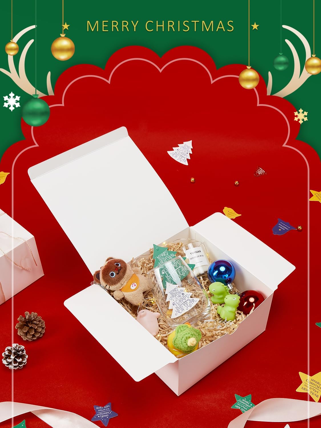 Eupako White Gift Boxes 8x8x4 10 Pack, Kraft Paper Gift Boxes with Lids for Bridesmaid Proposal Gifts, Wedding, Birthday, Crafting, Graduation, Holiday, Christmas