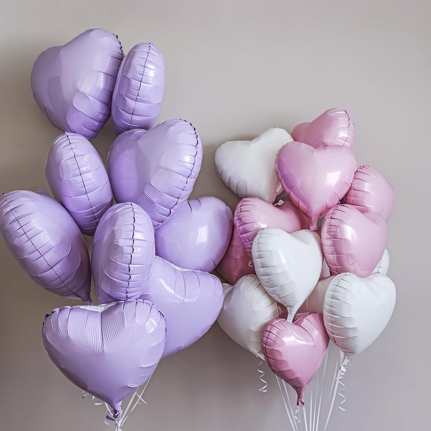 Pink Purple Heart Balloons, 18 Inch Light Purple and Pink Heart Shape Balloons, 12PCS Pastel Pink Purple Helium Foil Heart Balloon for Girls Birthday Marriage Engagement Wedding Party Decoration
