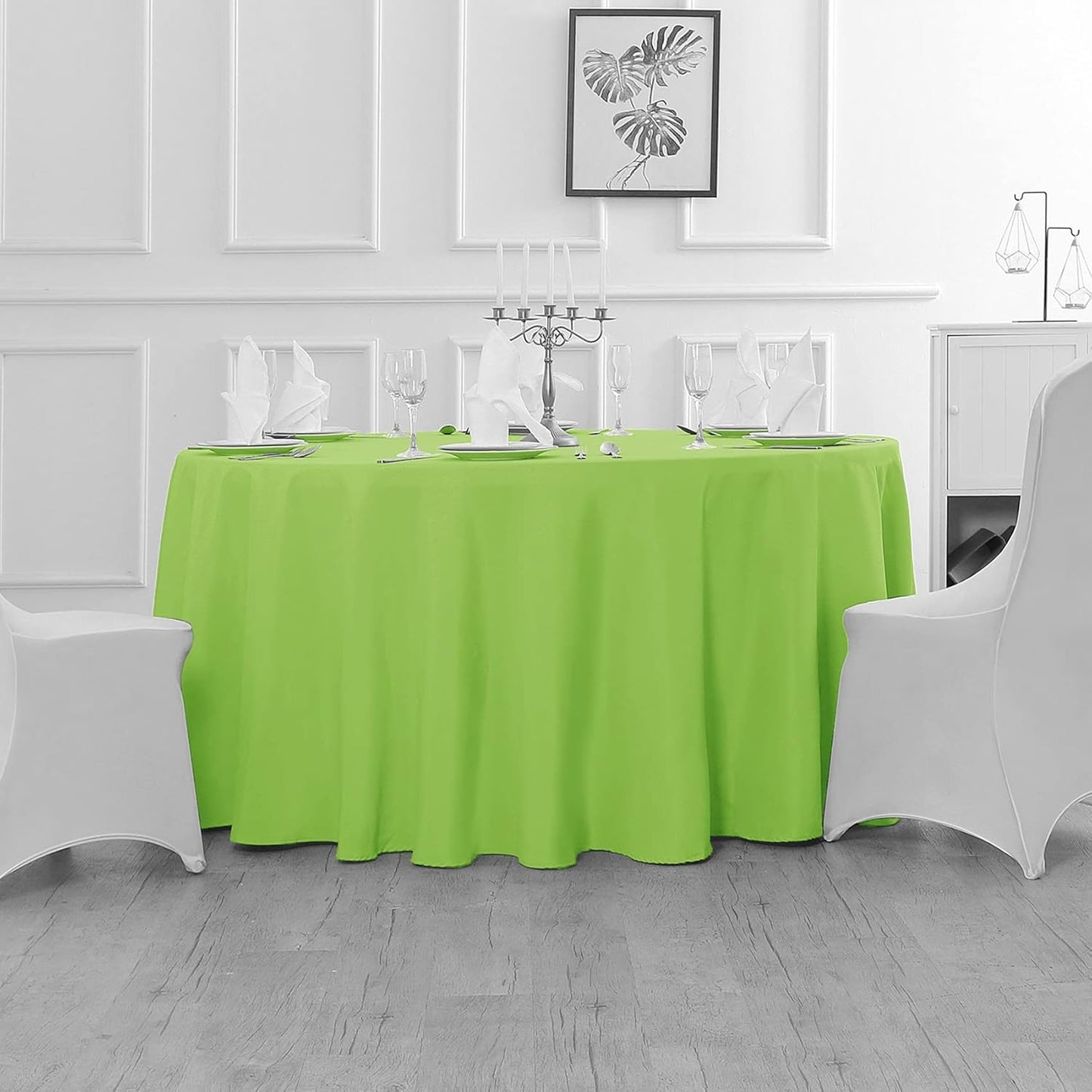 Fokitut 2 Pack Waterproof Round Tablecloth, 132 Inch, Stain Resistant and Wrinkle Polyester Table Cloth, Fabric Table Cover for Kitchen Dining, Wedding, Party, Holiday Dinner-Apple Green