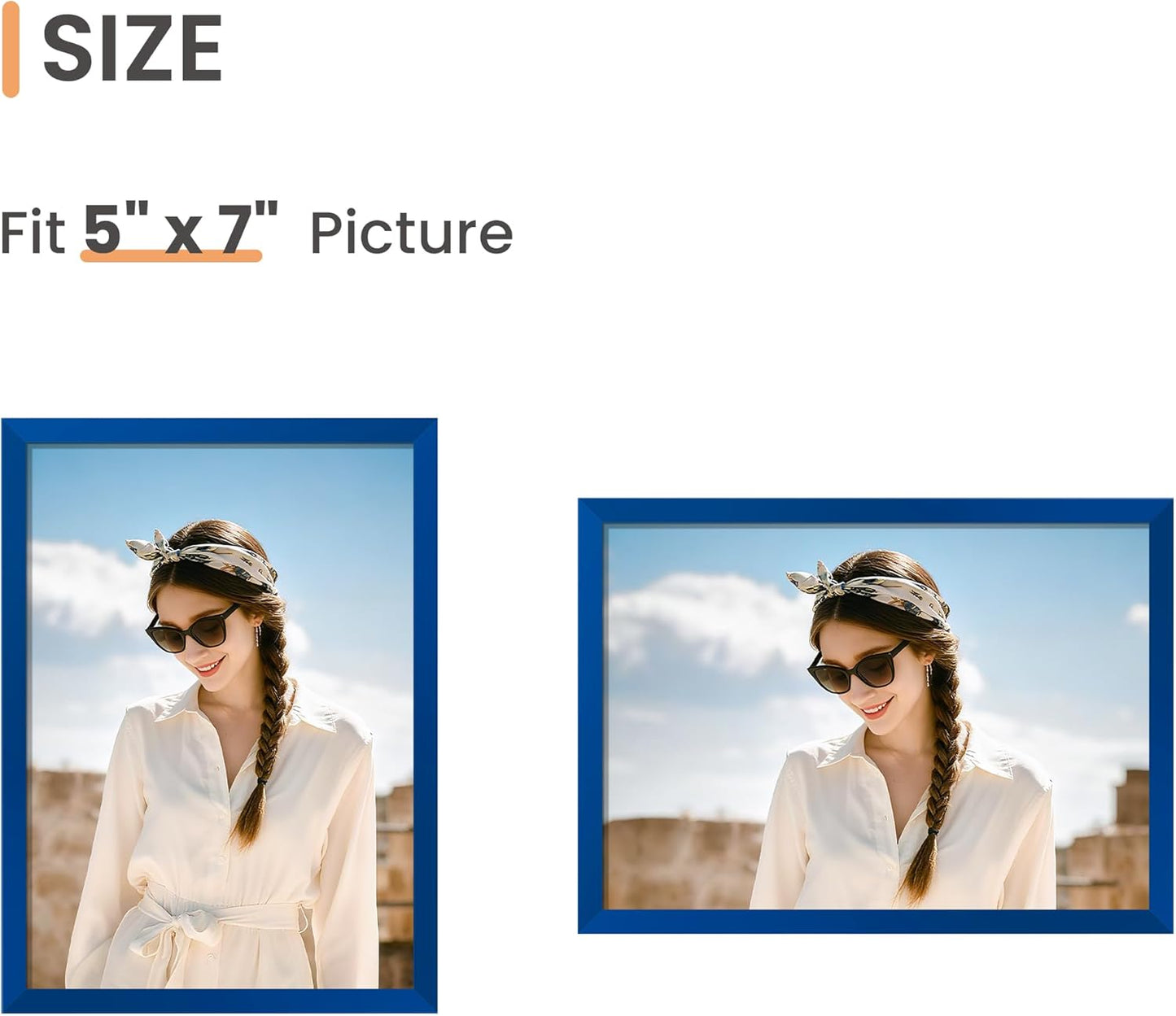 upsimples 5x7 Picture Frame Set of 3, Made of High Definition Glass for 5 x 7, Wall and Tabletop Display Thin Border Photo Frames for Home Decor, Blue