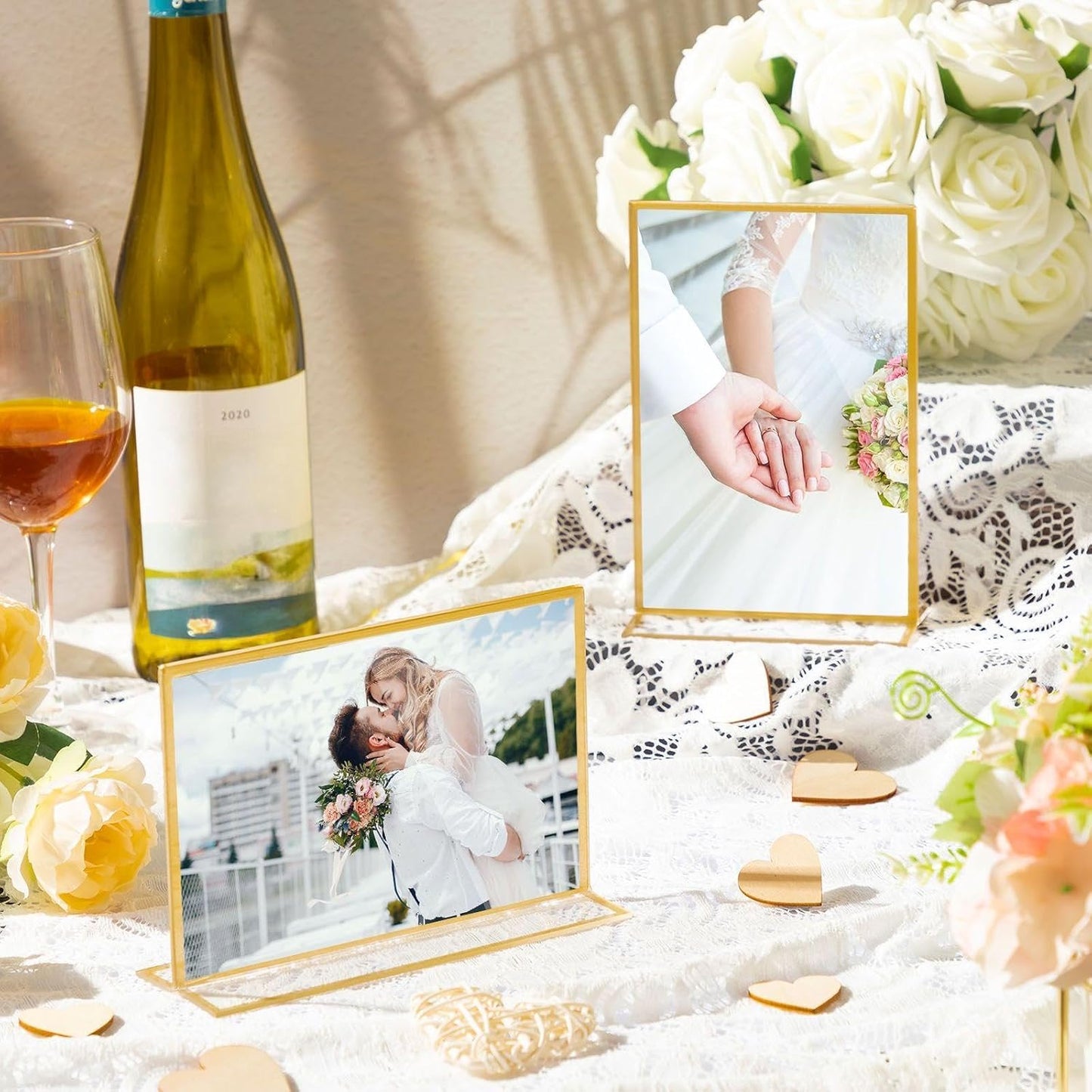 Hoteam 18 Pack Acrylic Sign Holder 4 x 6 Inch Gold Frames Wedding Table Number Holders, Double Sided Picture Frame Clear Display Menu Stand for Home Photo Flyers Wedding Party (Horizontal, Vertical)