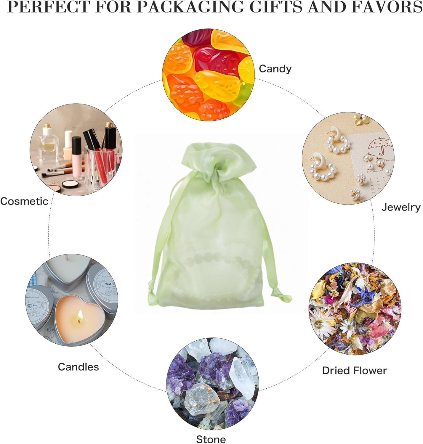 20 Pcs Light Green Small Organza Bags 4X6 inch for Wedding Favors with Drawstring, Mini Mesh Gift Bags Jewelry Pouch for Candy Bridal Shower Party Favor Baby Shower Christmas