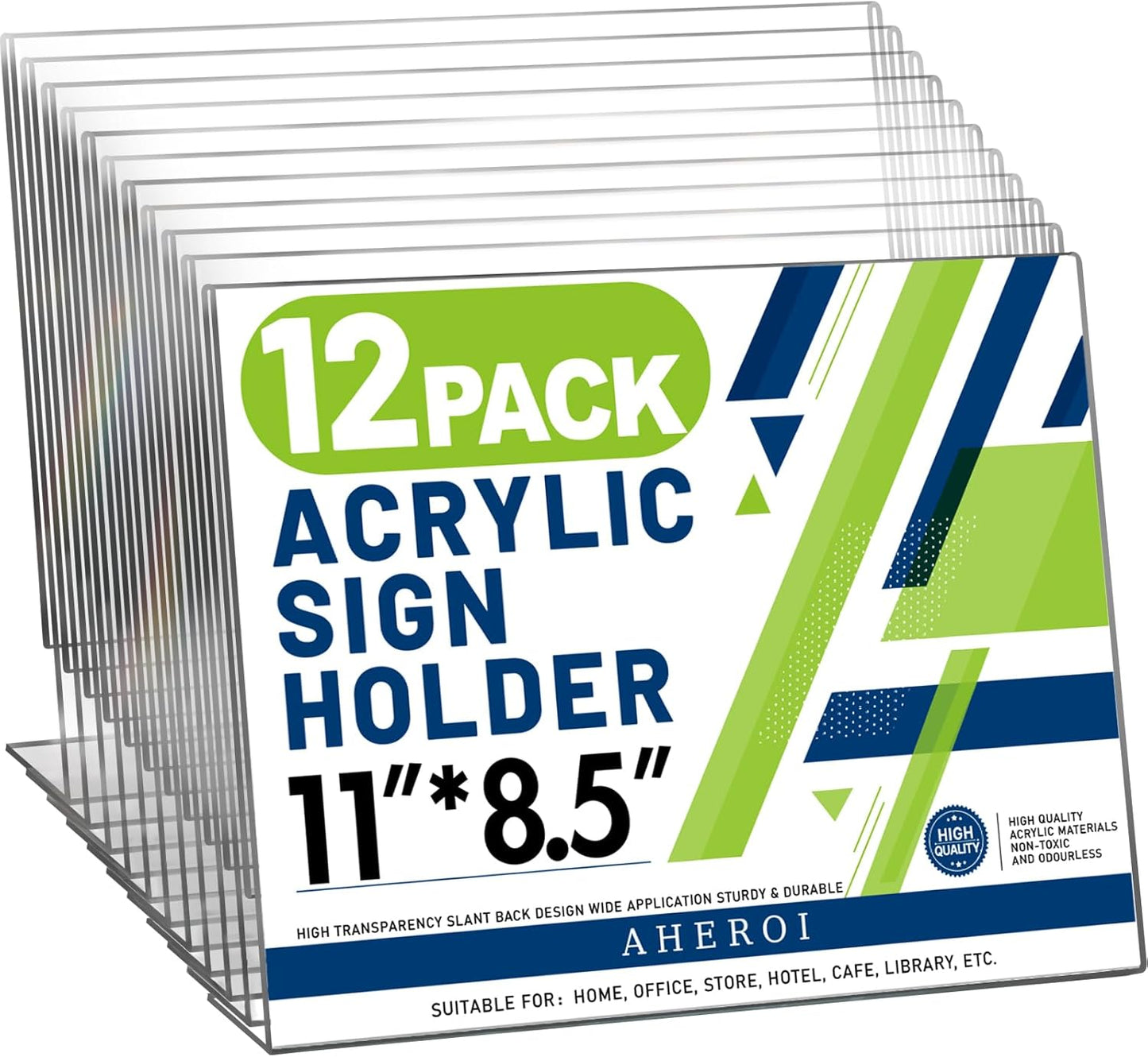 Aheroi 12Pcs Acrylic Sign Holder 8.5 x 11, Horizontal Clear Sign Holders 8.5 x 11, L-Shape Acrylic Paper Holder, Plastic Sign Holder Paper Holder Display Stand for Menu Document Picture Frames