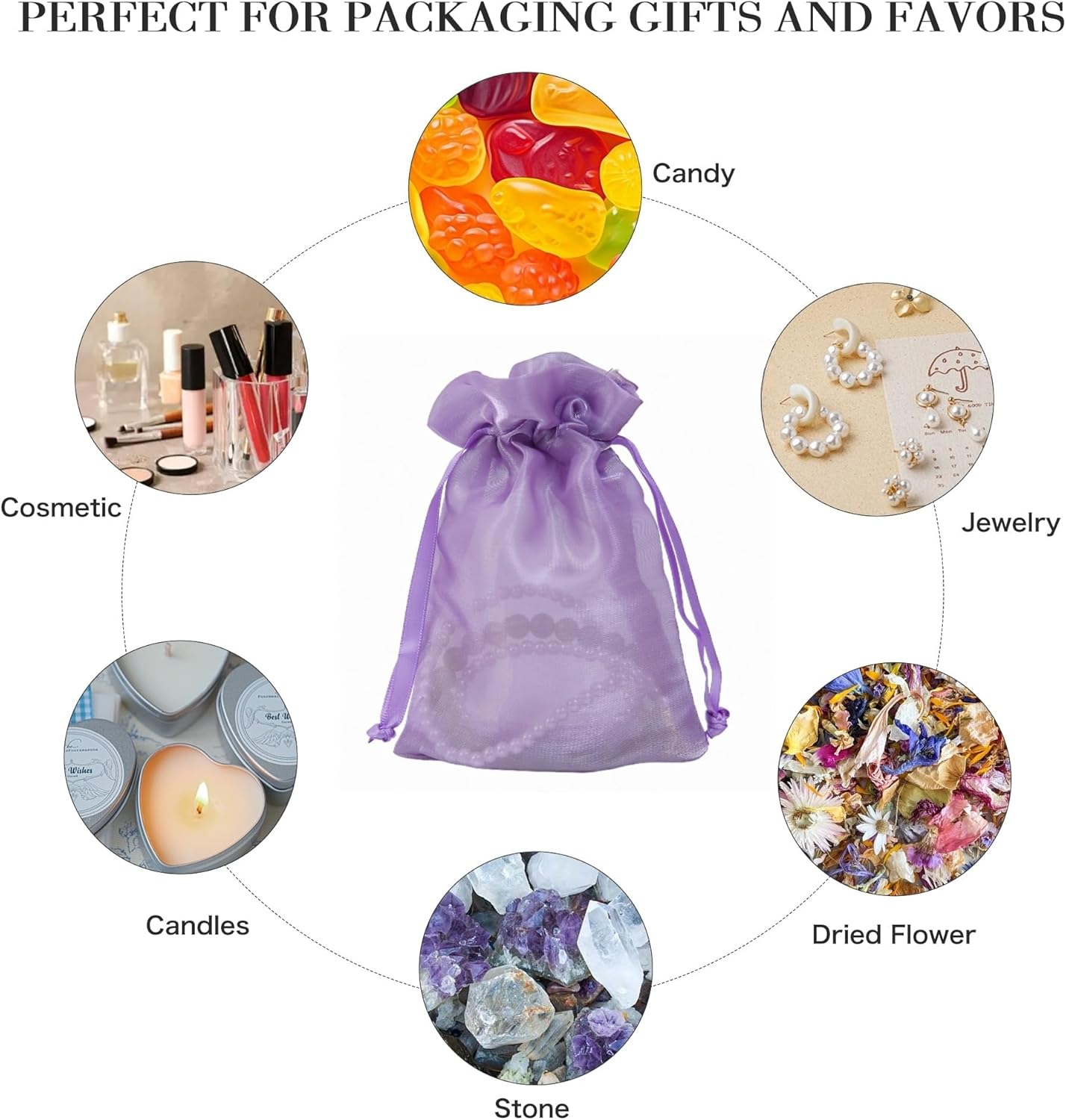 QIANF 20 Pcs Purple Organza Bags 6X9 inch for Wedding Favors with Drawstring, Large Mesh Gift Bags Jewelry Pouch for Candy Bridal Shower Party Favor Baby Shower Christmas