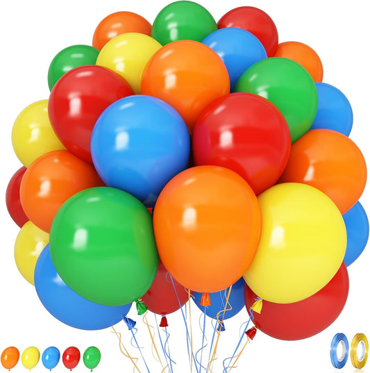 Red Yellow Blue Green Balloons, 60PCS Red Orange Blue Balloons, Rainbow Cartoon Theme Primary Color Latex Balloon for Kids Birthday Baby Shower Festival Carnival Circus Party Decorations Supplies