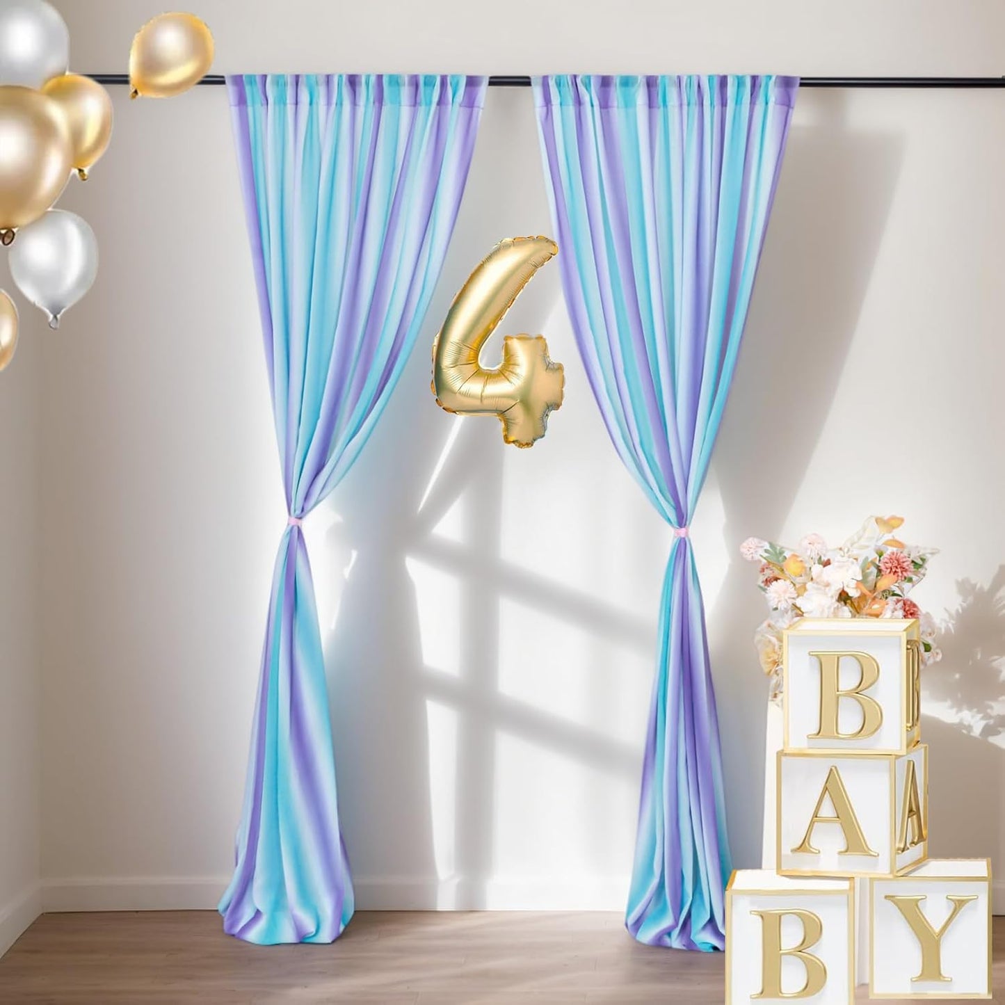 DUOBAO Sheer Curtains for Girls Bedroom, Light Filtering Purple Rod Pocket Drapes - 2 Panels 29x120 Inches, Mermaid Design