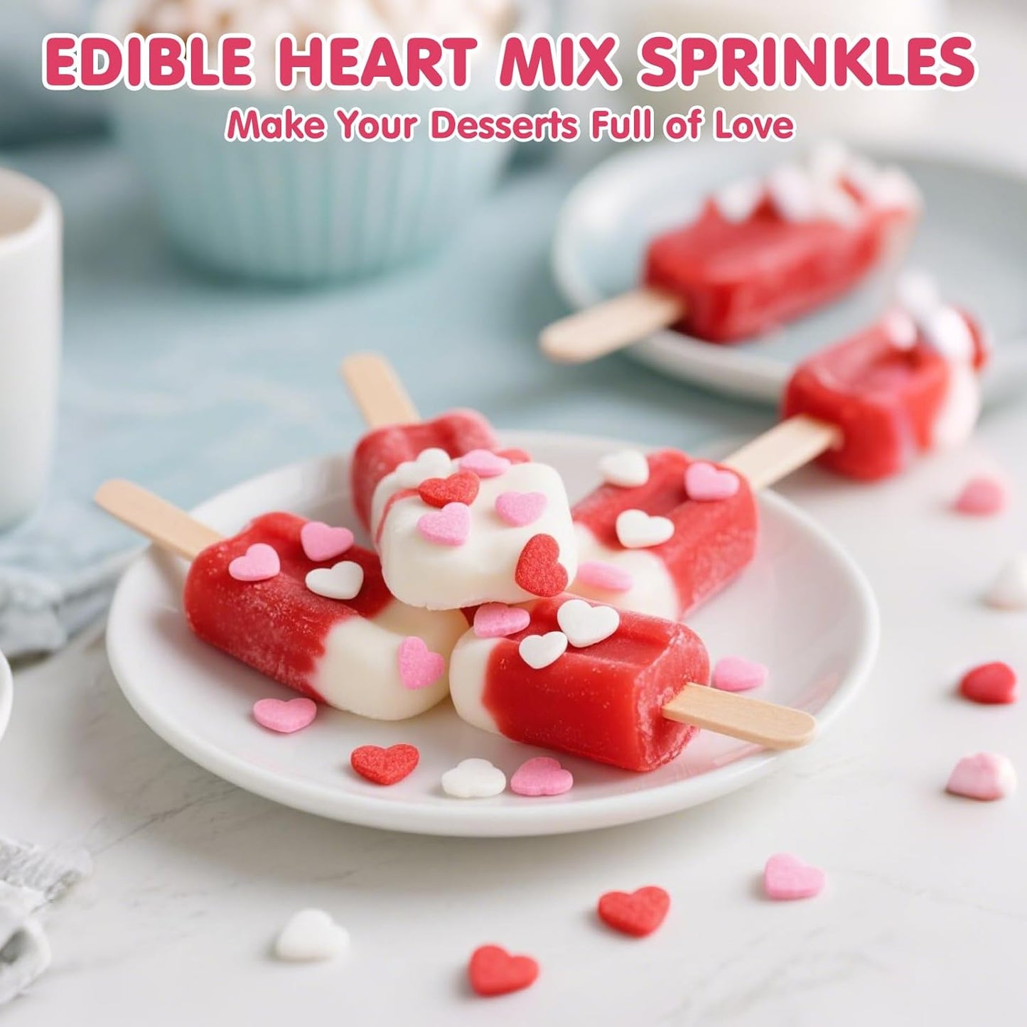 Edible Heart Sprinkles,Red Pink White Heart Shapes Mix,Sugar Sprinkles for Decorations Baking,Cake Ice Cream Cookies Cupcake Toppe Chocolate,Birthday Wedding Valentines Christmas Party Supplie,100g/3.53oz