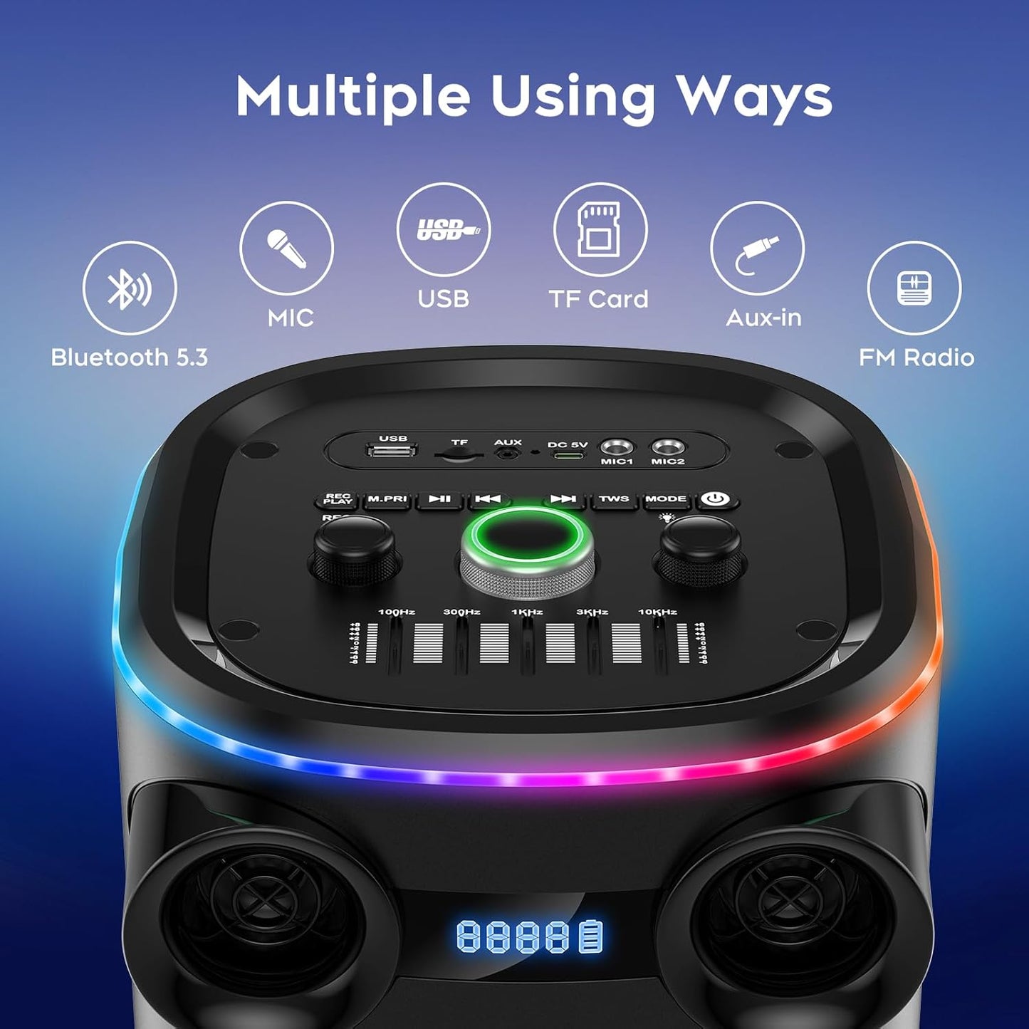 25.9''Karaoke Machine with 2 Wireless Microphones, 5.3 Speakers Bluetooth Speaker for Adults New Party Portable PA System Outdoor Bluetooth with 8” Woofer Wireless with Party Light(Recordable)