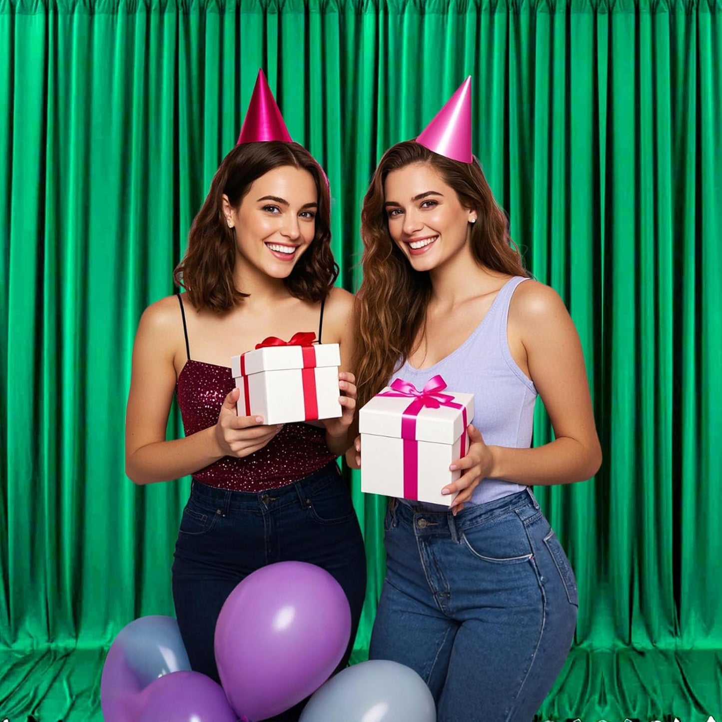 10ft x 10ft Deep Green Backdrop Curtains for Parties, Fabric Satin Background Curtain with Rod Pockets for Weddings, Birthday, Baby Shower, Photography, Graduation Party Backdrop Drapes, 2 Panels