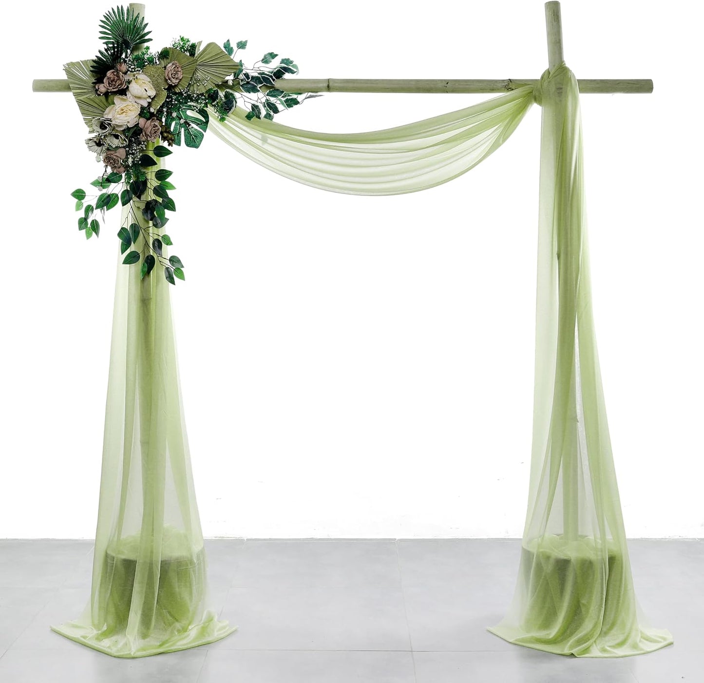 VDS Pack of 1 Panel (30 Inch X 50 Feet) Wedding Arch Draping Fabric Sheer Chiffon Fabric Drapery for Wedding Ceremony Reception Swag Backdrop Canopy Chuppah ARBO Altars Decoration (Sage Green)