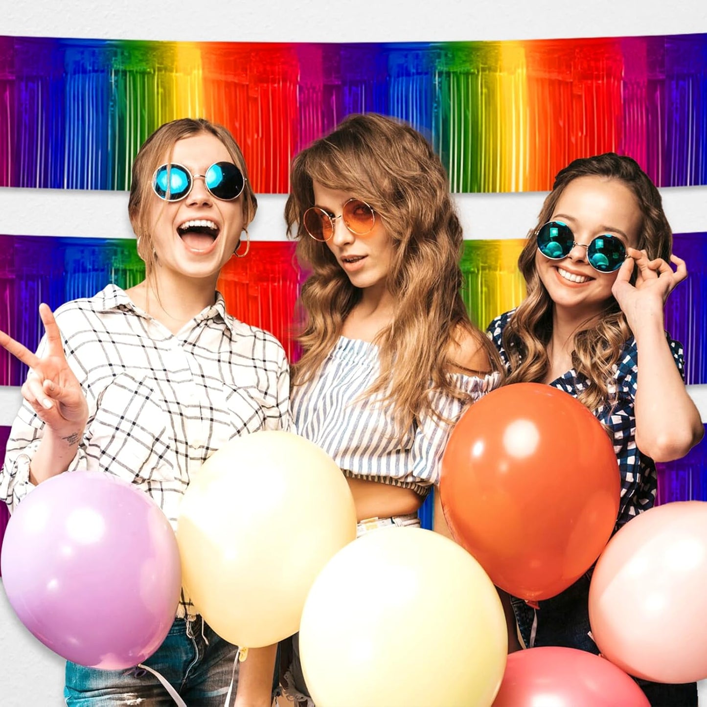 4 Pack 10 Feet Rainbow Foil Fringe Garland Metallic Tinsel Streamers Banner Wall Hanging Curtain Backdrop for Parade Floats, Wedding, Graduate, Mother's Day, Birthday Party Decoration