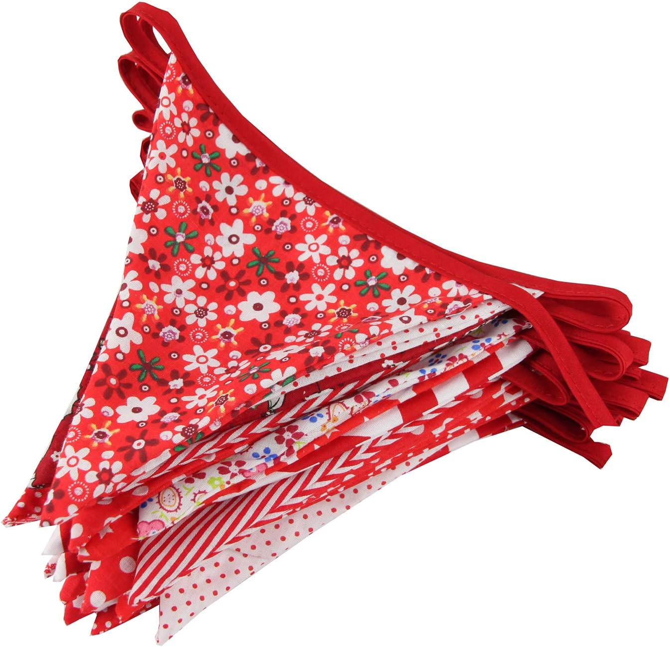 10M/32Ft Triangle Bunting Banner, 36 Pcs Cotton Fabric Flags Pennant Garlands for Birthday Party, Wedding, Baby Shower, Outdoor and Home Decorations (Red)