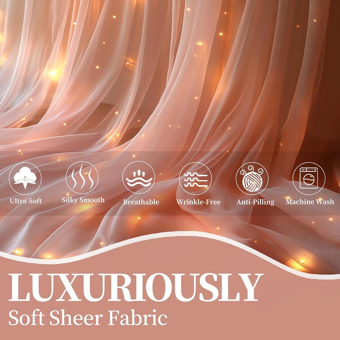 10x10ft Pink Tulle Backdrop Curtain with String Lights, Wrinkle-Free Sheer Wedding Backdrop for Birthday Parties, Baby Showers, Bridal Showers, Photo Shoots and Home Decorations, Pink